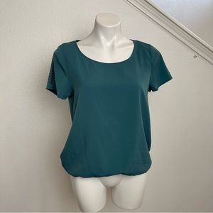 ANA  dark teal short sleeve  blouse with stud detail on sleeve size petite M